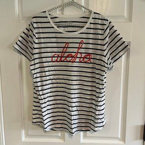 Old Navy Ladies Striped "Aloha" Scoop Neck Short Sleeve Tee Size L